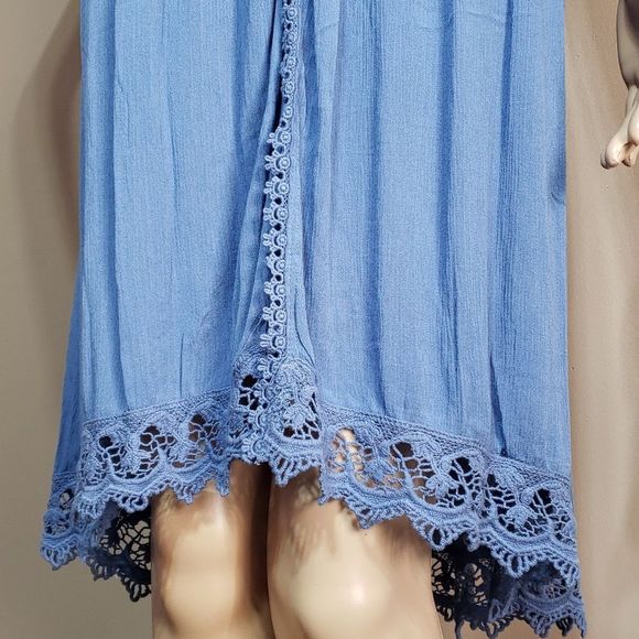 Indigo Thread Co lace upper bodice and bottom 2 inch blue polyester wrap, sz M - Picture 3 of 7